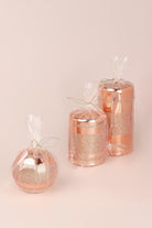 Mirror Glass Effect Clarae Limited Edition Hand-Finished Rose Gold Stripe Glitter Pillar & Ball Candles - G Decor