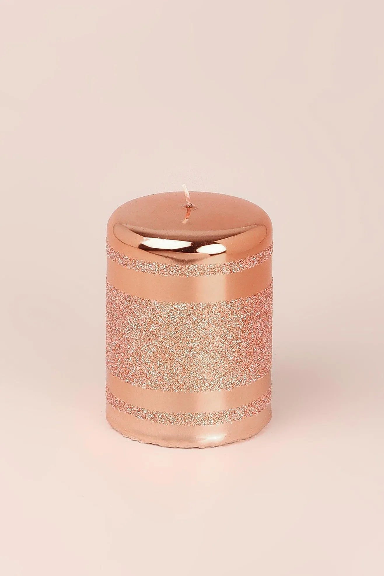 Clarae Pillar and Ball Candles, Rose Gold Stripe — close-up view, G Decor