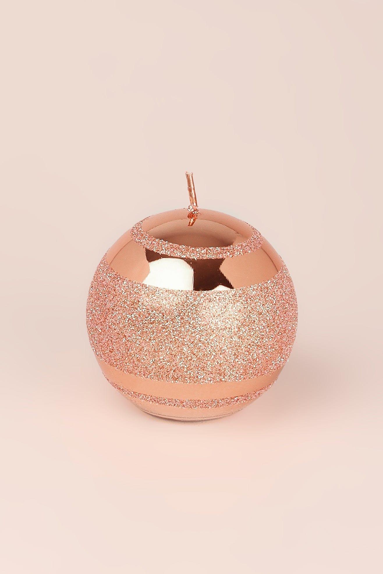 Mirror Glass Effect Clarae Limited Edition Hand-Finished Rose Gold Stripe Glitter Pillar &amp; Ball Candles - G Decor