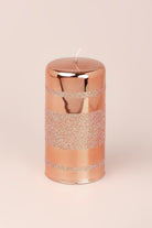 Mirror Glass Effect Clarae Limited Edition Hand-Finished Rose Gold Stripe Glitter Pillar & Ball Candles - G Decor