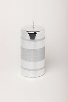 Clarae Mirror Glass Pillar and Ball Candles in Silver Stripe Glitter — alternate view, G Decor