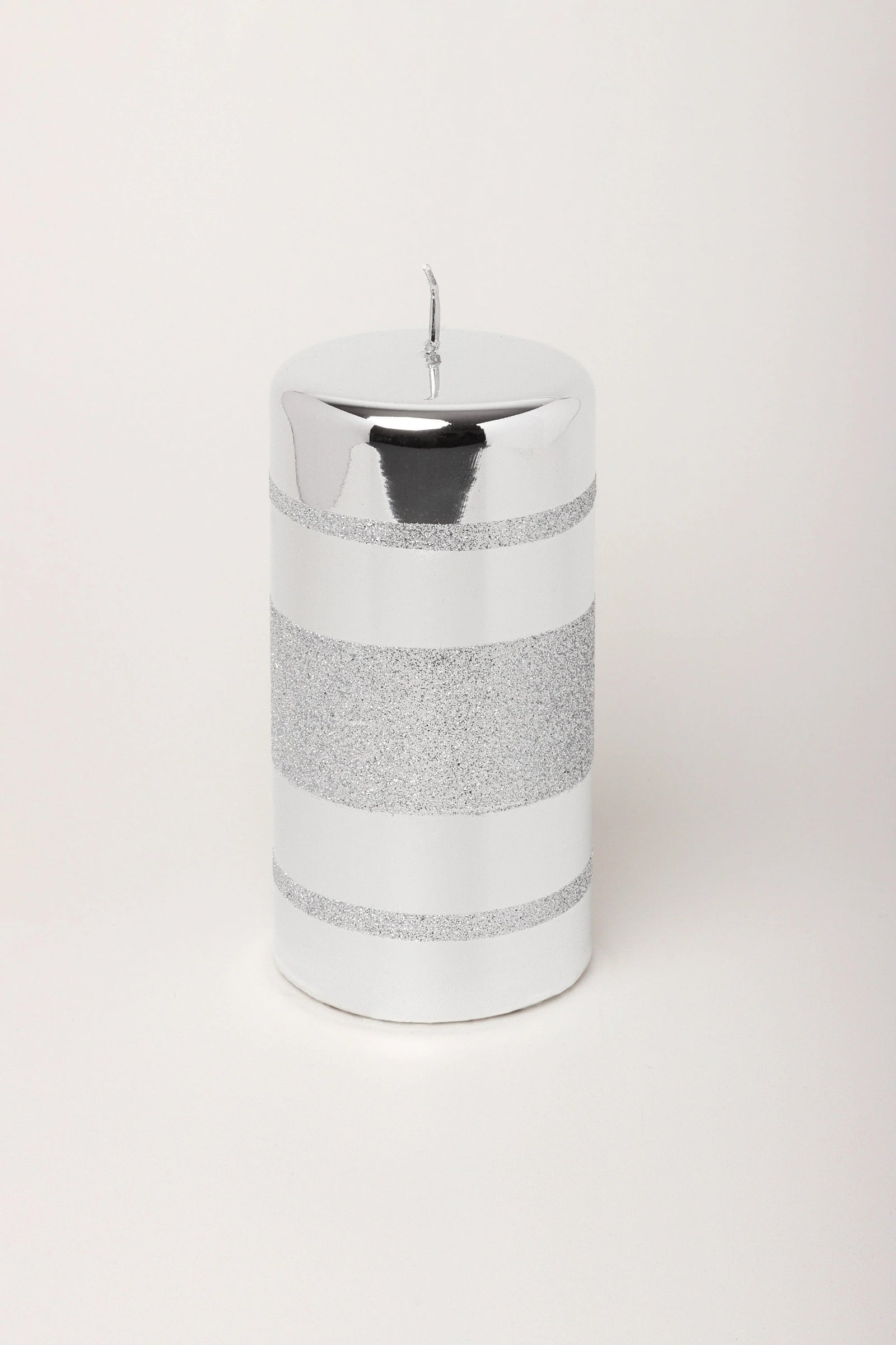 Clarae Mirror Glass Pillar and Ball Candles in Silver Stripe Glitter — alternate view, G Decor