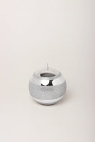 Clarae Mirror Glass Pillar and Ball Candles in Silver Stripe Glitter — lifestyle view, G Decor