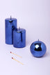 Clarae Reflet Mirror Glass Pillar and Ball Candle in Deep Sapphire — G Decor