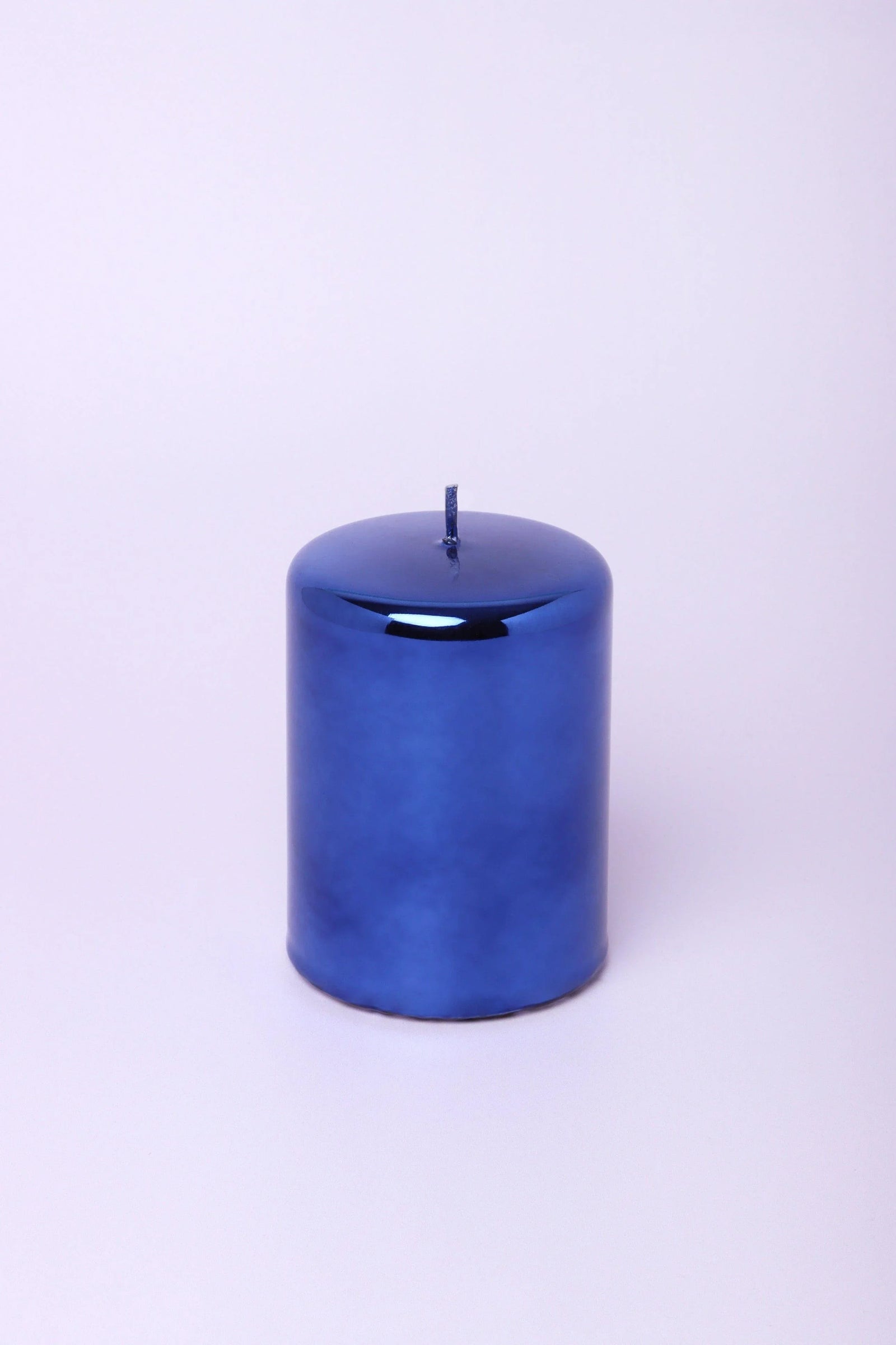 Clarae Reflet Mirror Glass Pillar and Ball Candle in Deep Sapphire — close-up view, G Decor
