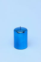 Clarae Reflet Mirror Glass Pillar and Ball Candle in Electric Azure — close-up view, G Decor