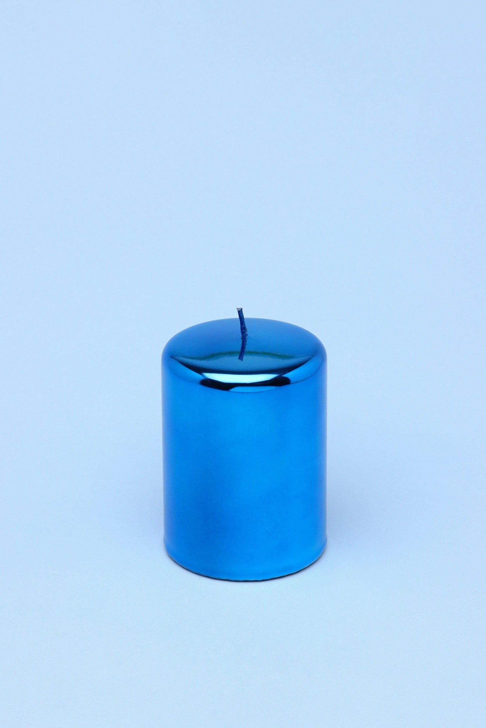 Clarae Reflet Mirror Glass Pillar and Ball Candle in Electric Azure — close-up view, G Decor