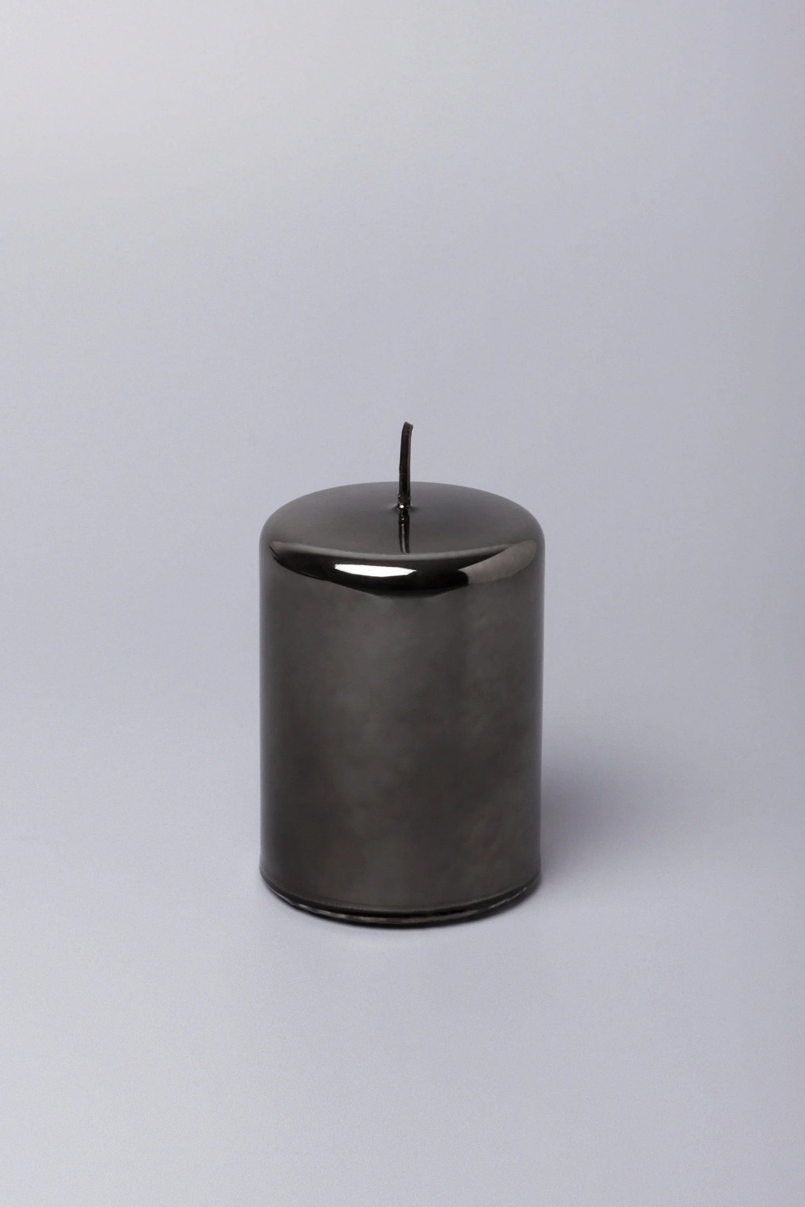 Clarae Reflet Mirror Glass Pillar and Ball Candle in Grey Mist — close-up view, G Decor