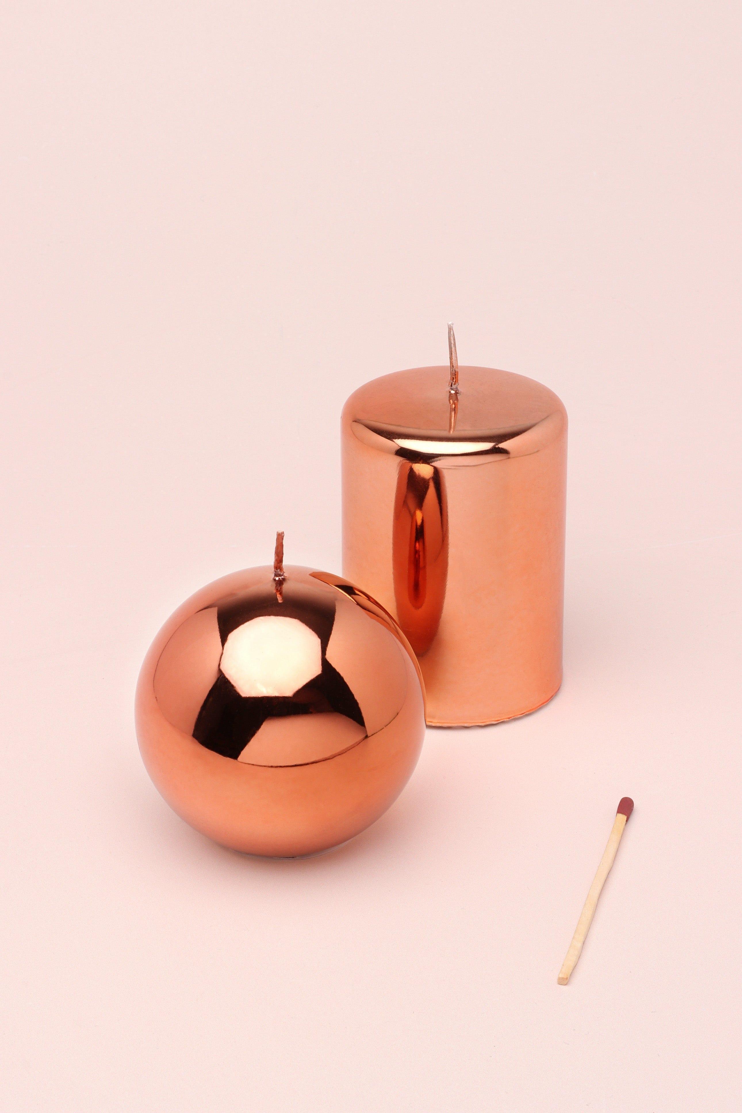 Mirror Glass Effect Limited Edition Clarae Reflet Rose Gold Pillar & Ball Candle - G Decor