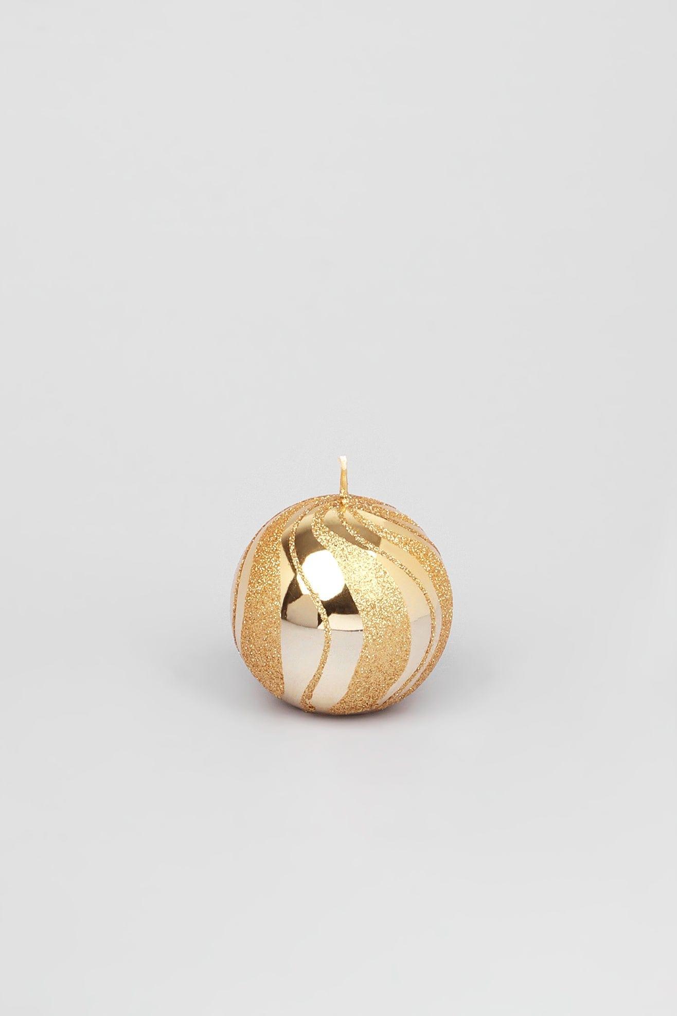 Mirror Glass Effect Limited Edition Hand-Finished Gold Spiral Glitter Pillar &amp; Ball Candles - G Decor