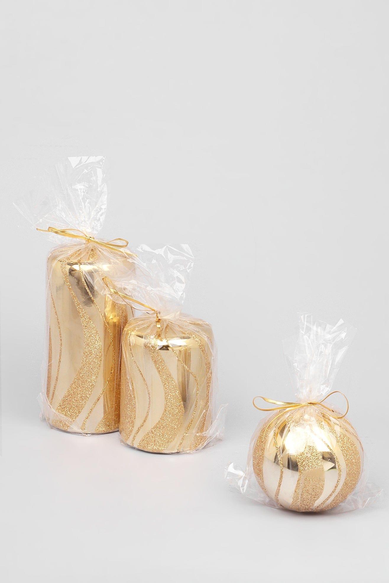 Mirror Glass Effect Limited Edition Hand-Finished Gold Spiral Glitter Pillar & Ball Candles - G Decor