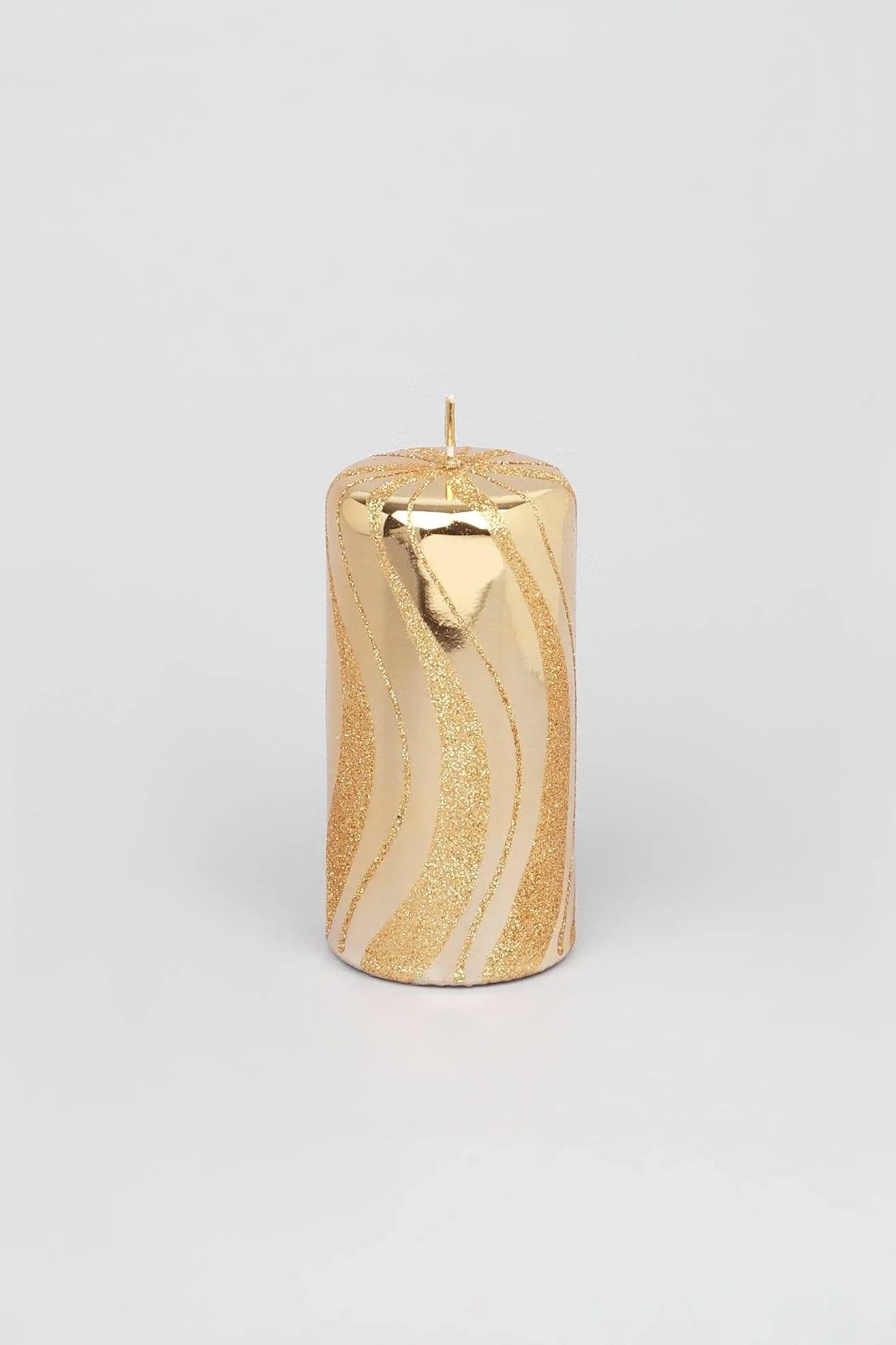 Mirror Glass Pillar and Ball Candles, Gold Spiral Glitter — alternate view, G Decor