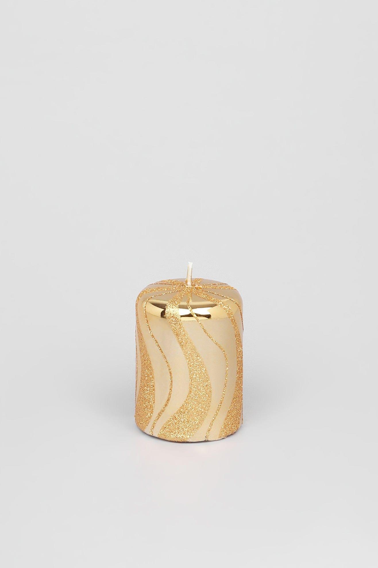 Mirror Glass Effect Limited Edition Hand-Finished Gold Spiral Glitter Pillar &amp; Ball Candles - G Decor