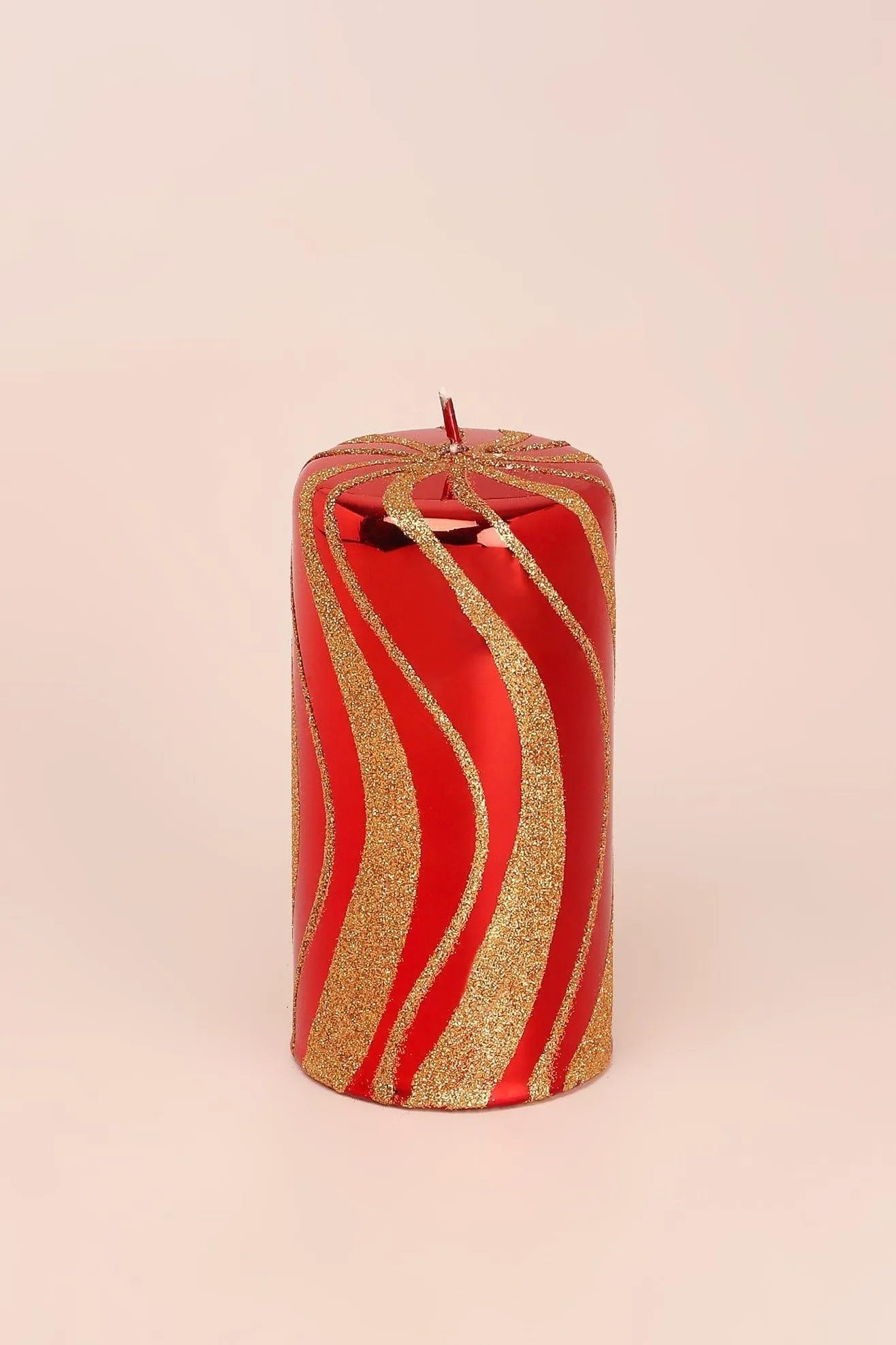 Mirror Glass Pillar and Ball Candles, Red and Gold Swirl — lifestyle view, G Decor