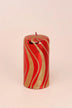 Mirror Glass Pillar and Ball Candles, Red and Gold Swirl — lifestyle view, G Decor