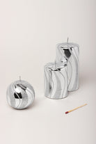 Mirror Glass Effect Limited Edition Hand-Finished Silver Swirl Glitter Pillar & Ball Candles - G Decor