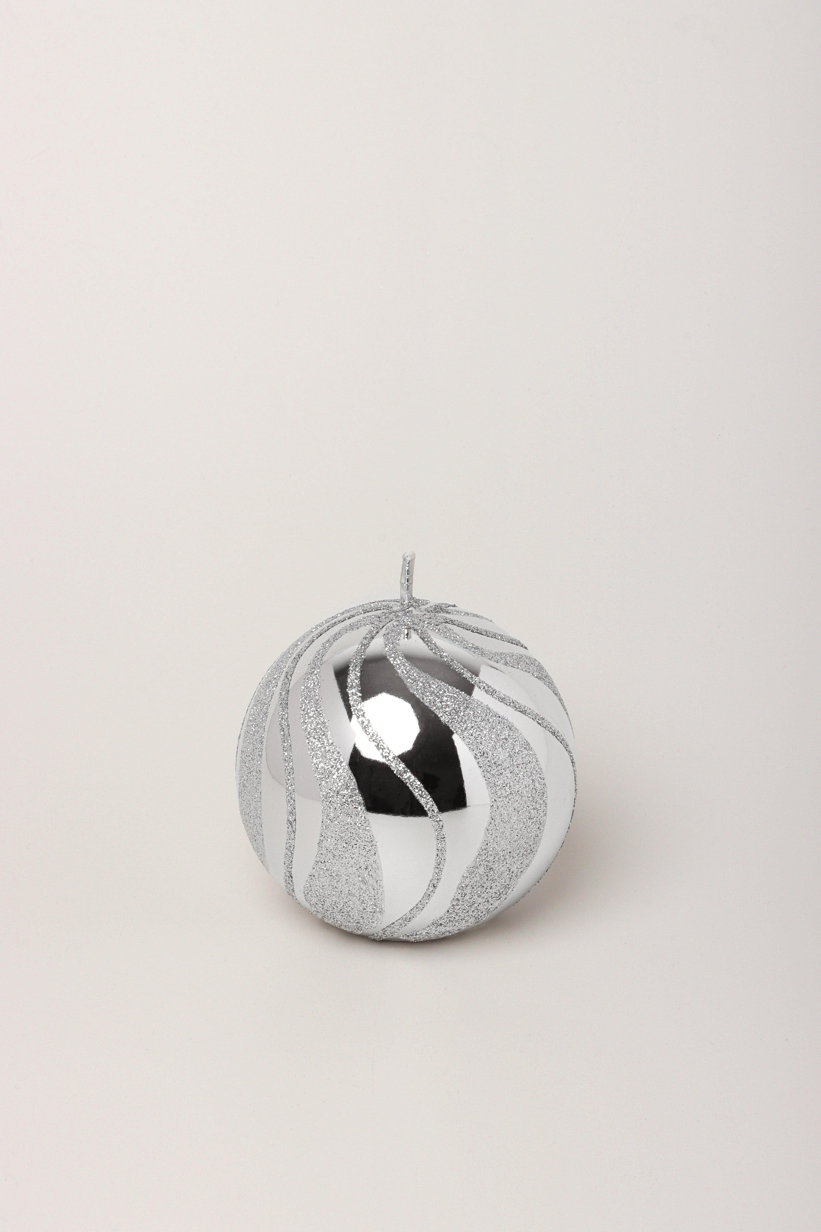 Mirror Glass Effect Limited Edition Hand-Finished Silver Swirl Glitter Pillar & Ball Candles - G Decor