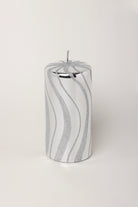 Mirror Glass Pillar and Ball Candles in Silver Swirl Glitter — alternate view, G Decor