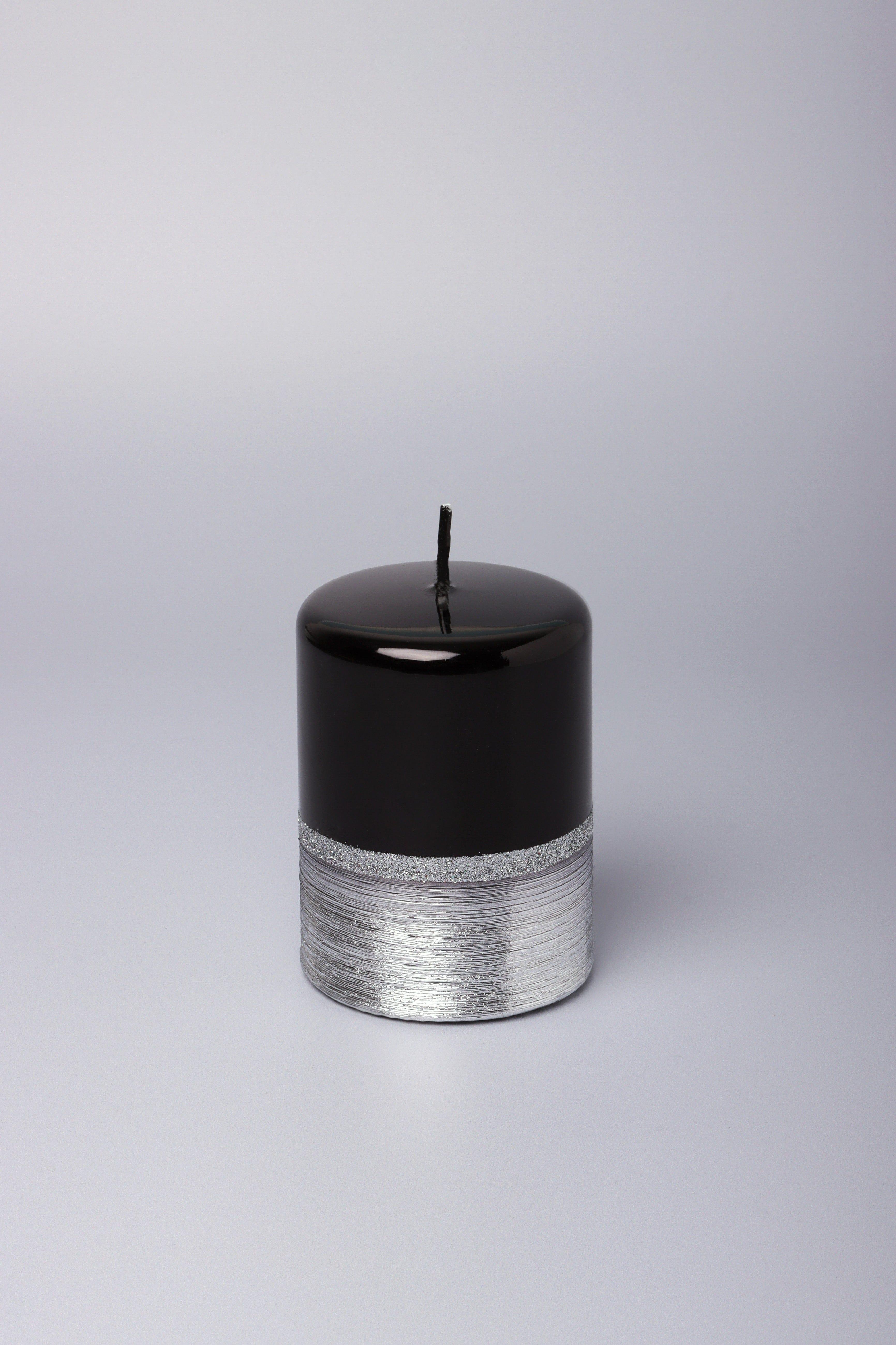 Mirror Glass Effect Limited Edition Hand-Finished Two-Tone Black Onyx & Silver Pillar & Ball Candles - G Decor
