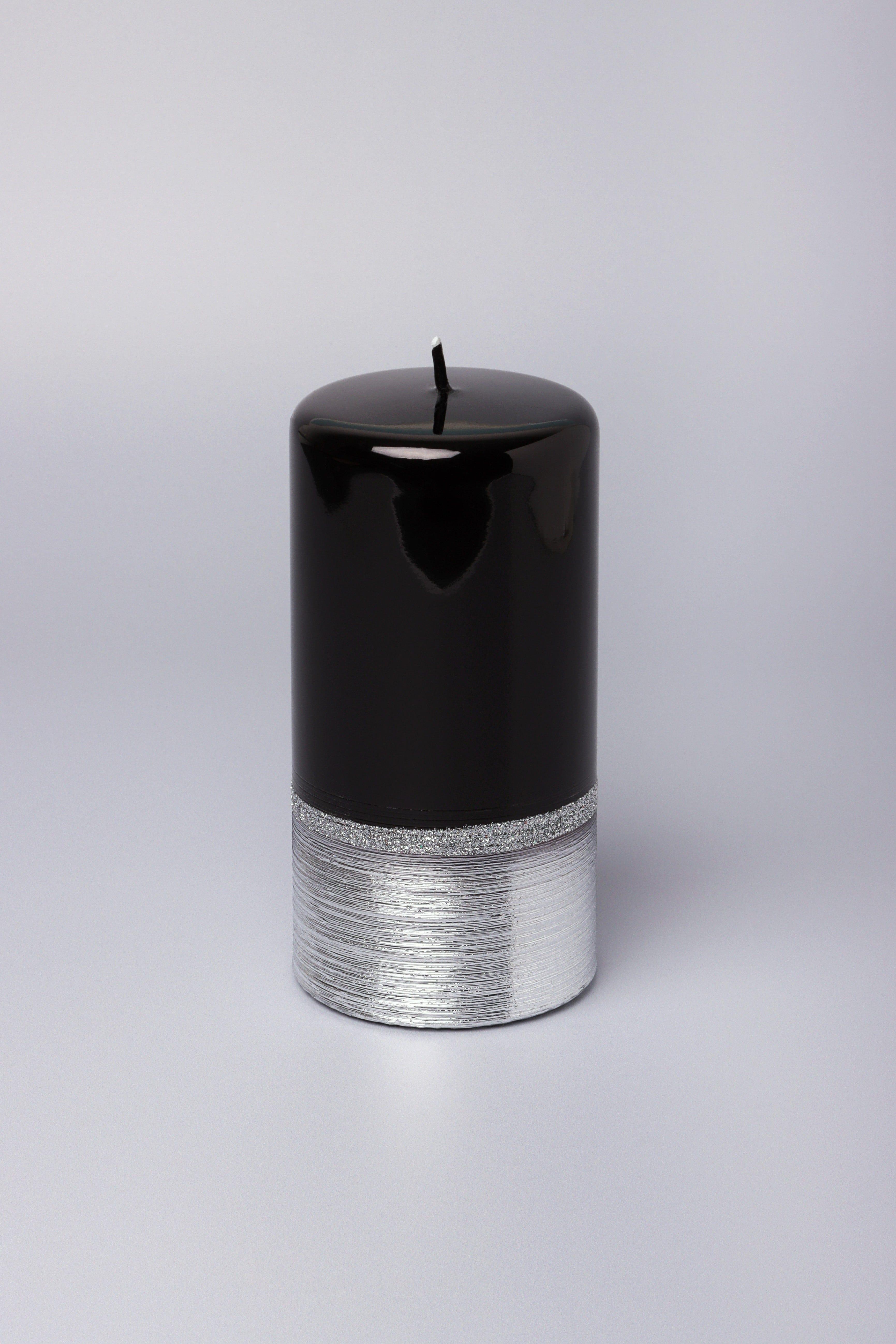 Mirror Glass Effect Limited Edition Hand-Finished Two-Tone Black Onyx & Silver Pillar & Ball Candles - G Decor