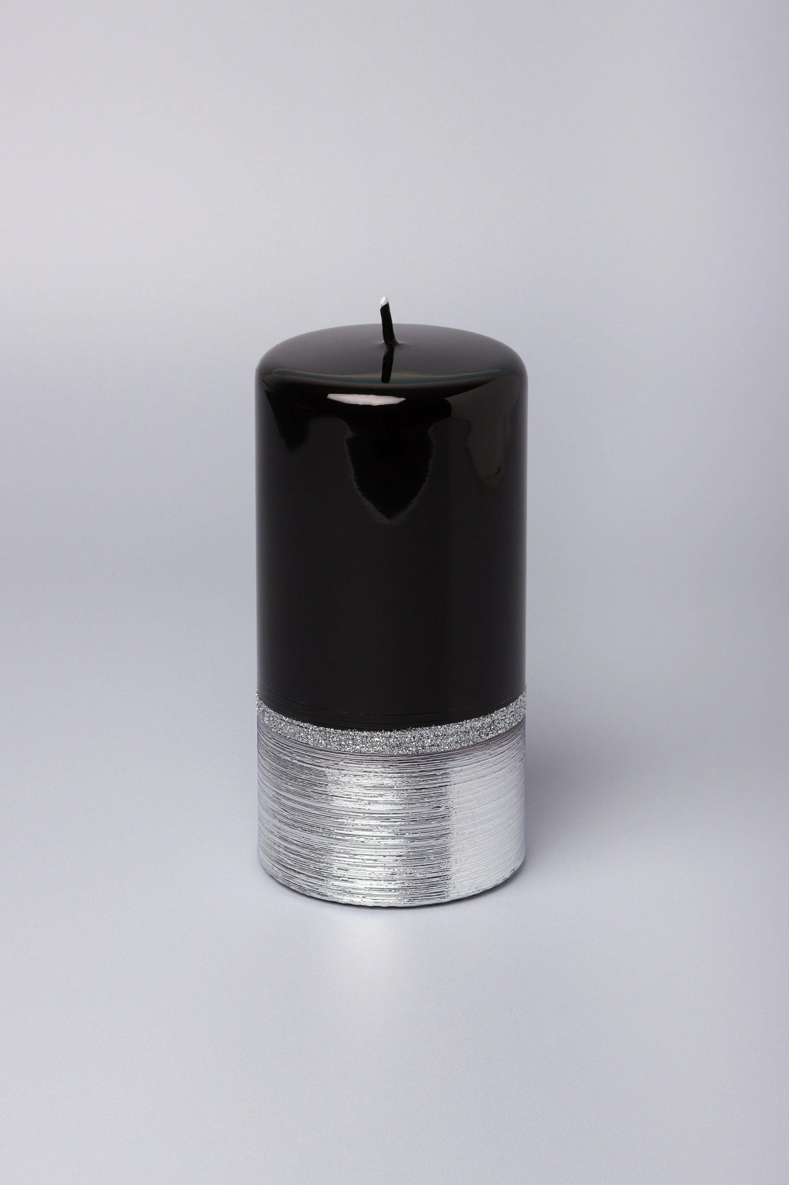 Mirror Glass Pillar and Ball Candles in Two-Tone Black Onyx and Silver — lifestyle view, G Decor