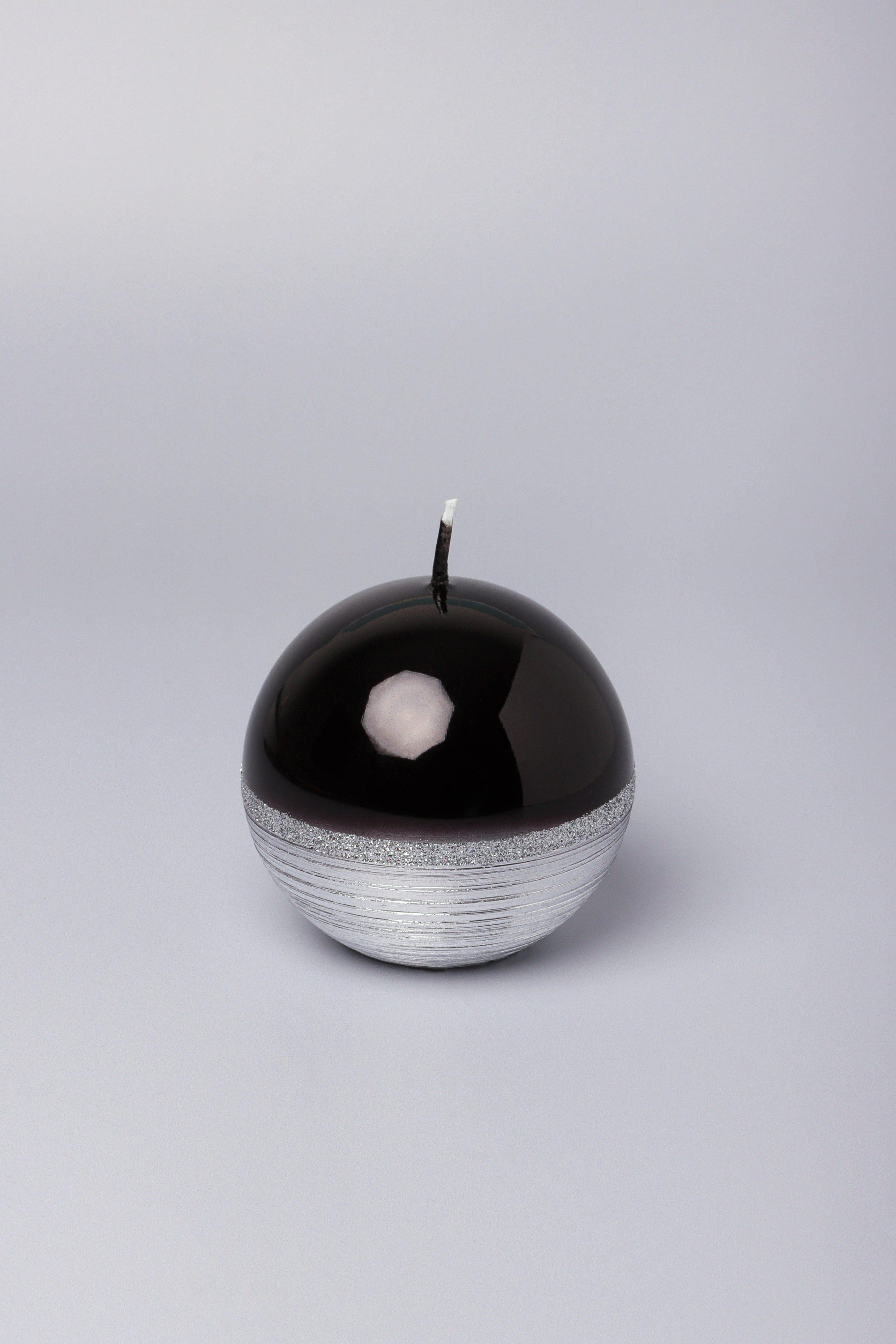 Mirror Glass Effect Limited Edition Hand-Finished Two-Tone Black Onyx & Silver Pillar & Ball Candles - G Decor
