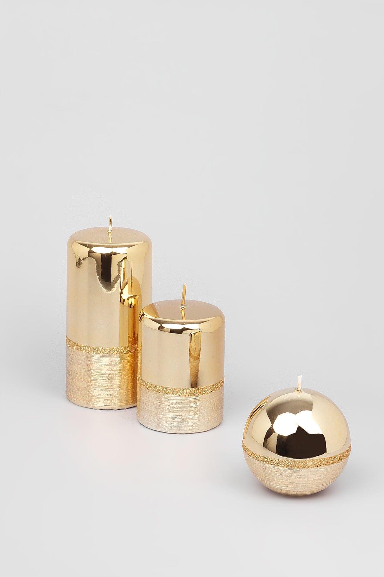 Mirror Glass Effect Limited Edition Hand-Finished Two-Tone Gold Luxe Pillar &amp; Ball Candles - G Decor