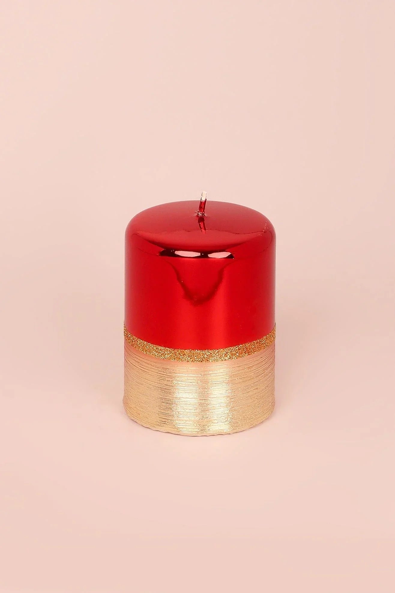 Mirror Glass Pillar and Ball Candles, Red Ruby and Gold — close-up view, G Decor