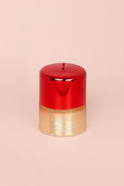 Mirror Glass Pillar and Ball Candles, Red Ruby and Gold — close-up view, G Decor