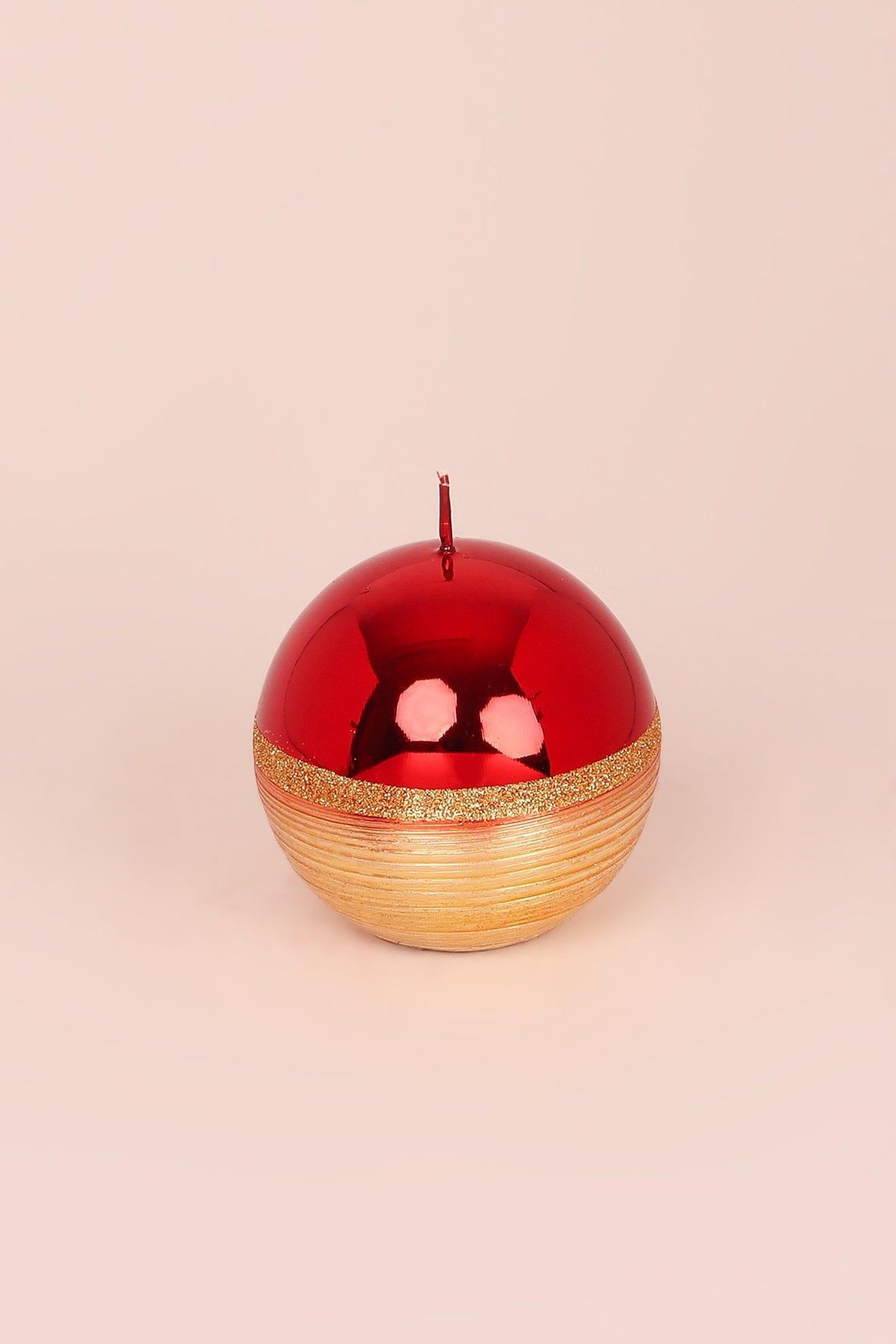 Mirror Glass Effect Limited Edition Hand-Finished Two-Tone Red Ruby &amp; Gold Pillar &amp; Ball Candles - G Decor