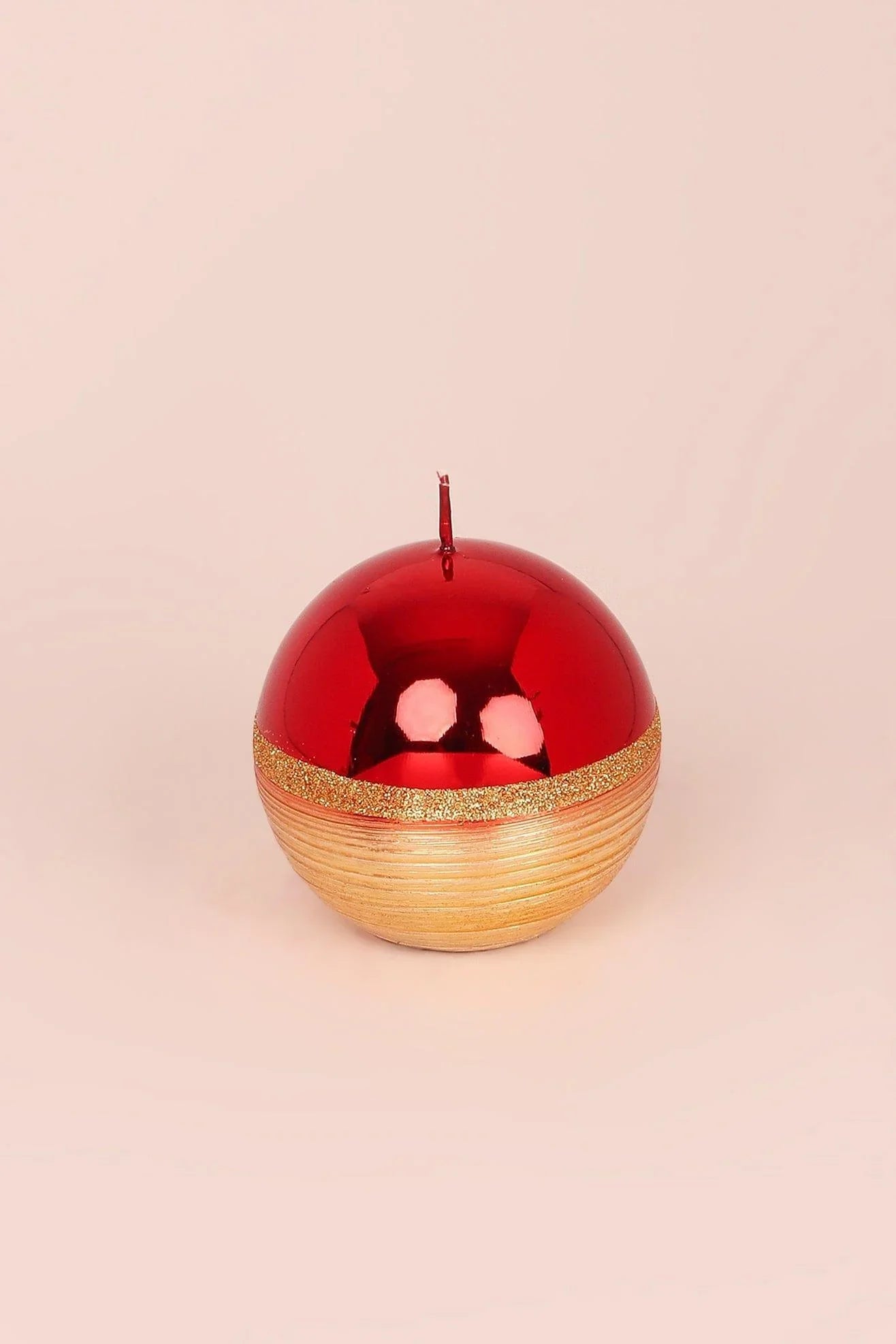 Mirror Glass Pillar and Ball Candles, Red Ruby and Gold — alternate view, G Decor