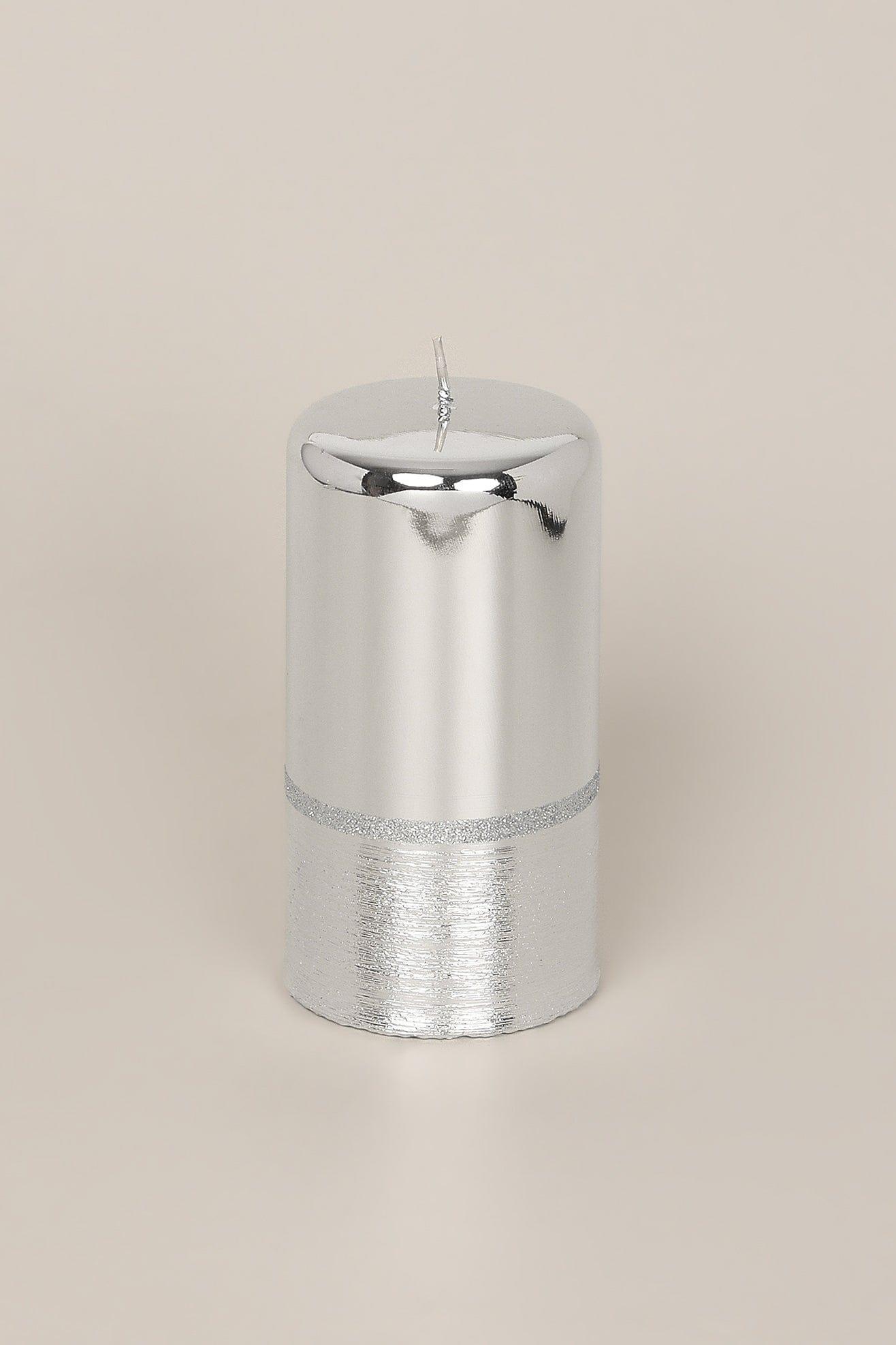 Mirror Glass Effect Limited Edition Hand-Finished Two-Tone Silver Glow Pillar &amp; Ball Candles - G Decor