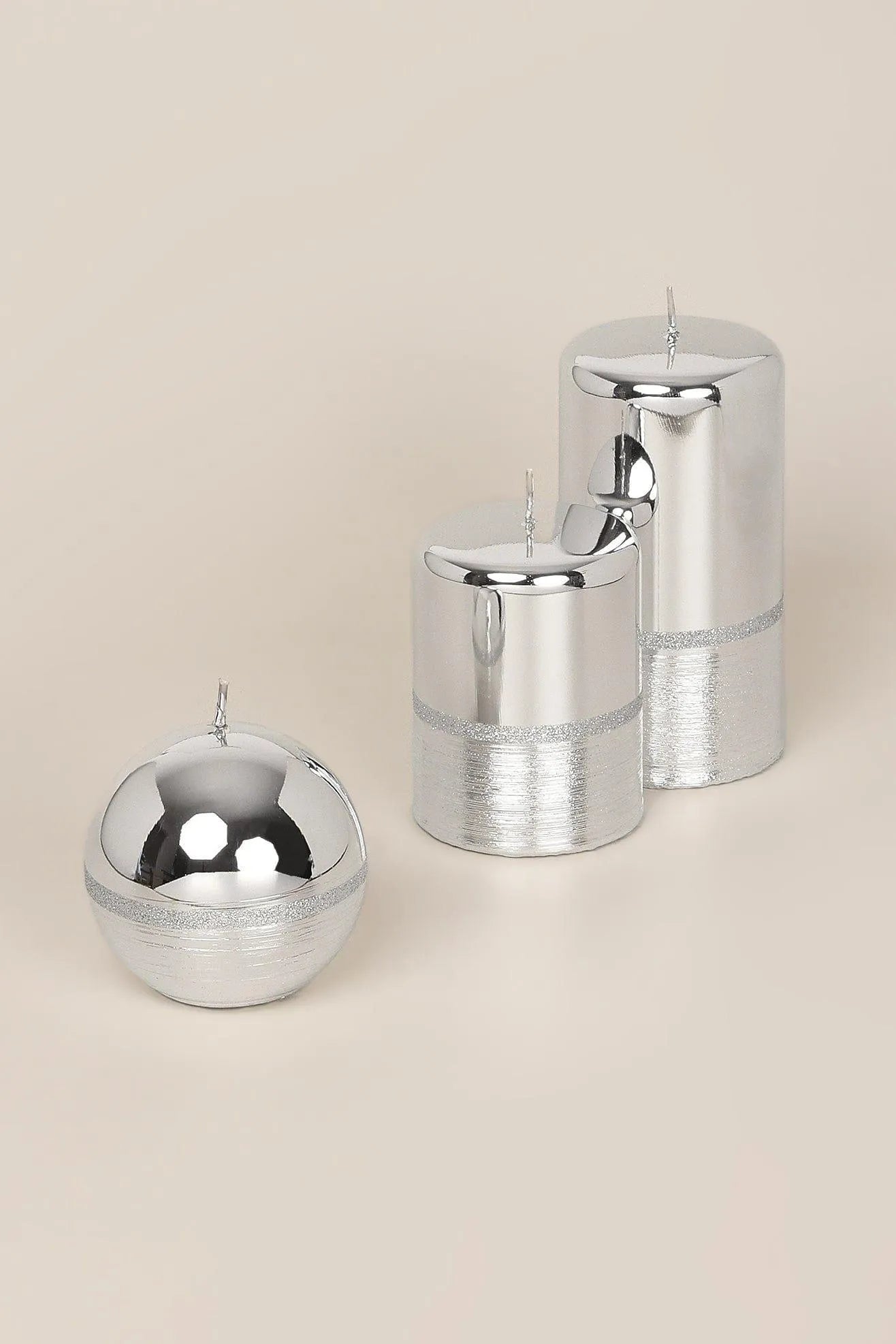 Mirror Glass Pillar and Ball Candles, Two-Tone Silver — view 5, G Decor