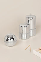 Mirror Glass Pillar and Ball Candles in Two-Tone Silver Glow — G Decor