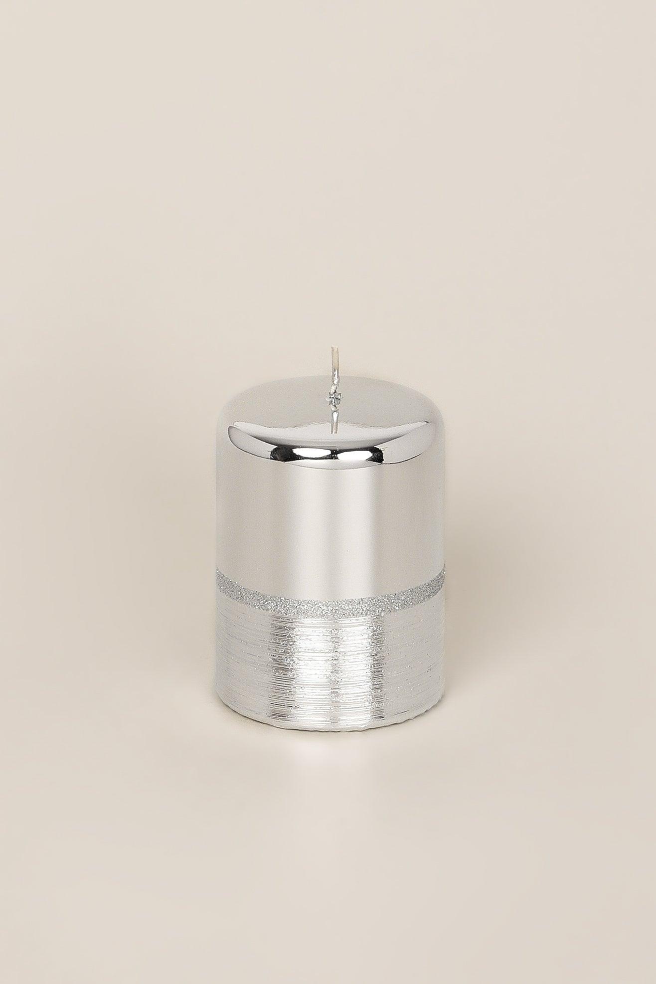 Mirror Glass Effect Limited Edition Hand-Finished Two-Tone Silver Glow Pillar &amp; Ball Candles - G Decor