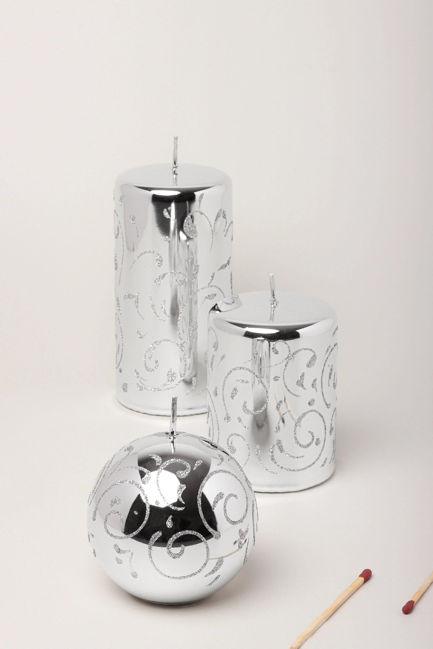 Mirror Glass Pillar and Ball Candles in Twilight Glitter