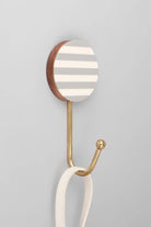 Modern Zebra Stripe Wall Hook in White Grey and Brass — G Decor