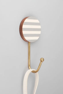 Modern Zebra Stripe Wall Hook in White Grey and Brass