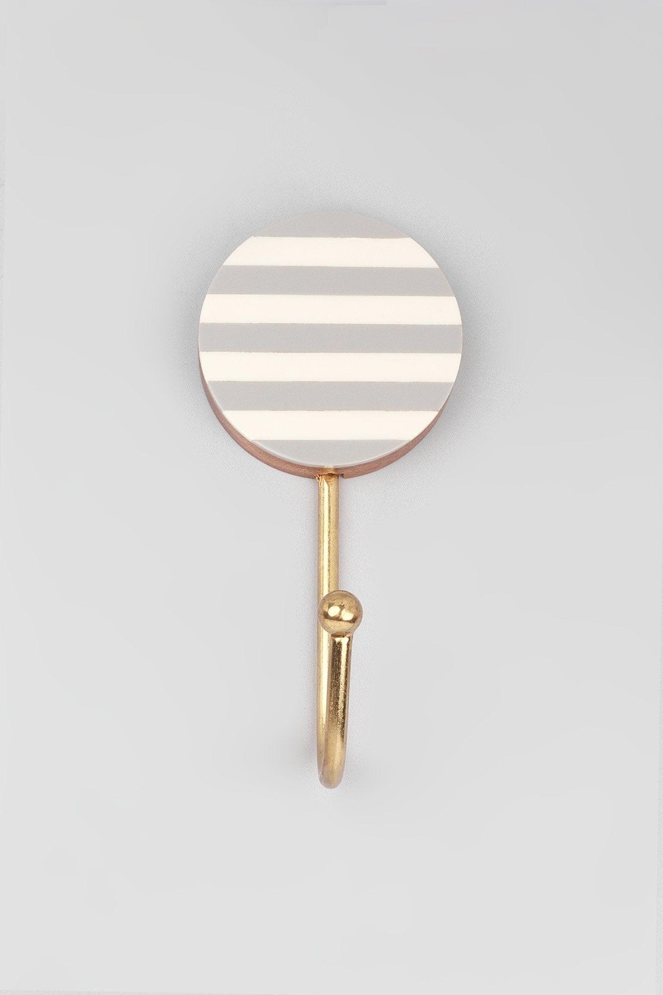 Modern Zebra Stripe Wall Hook White, Grey & Brass Round Coat Hanger - G Decor