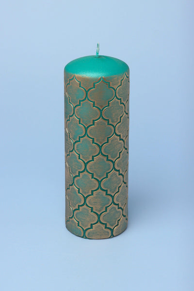 Gdecorstore Candles & Candle Holders Green / Large Morocco Gold Brass Emerald Green Pillar Candle