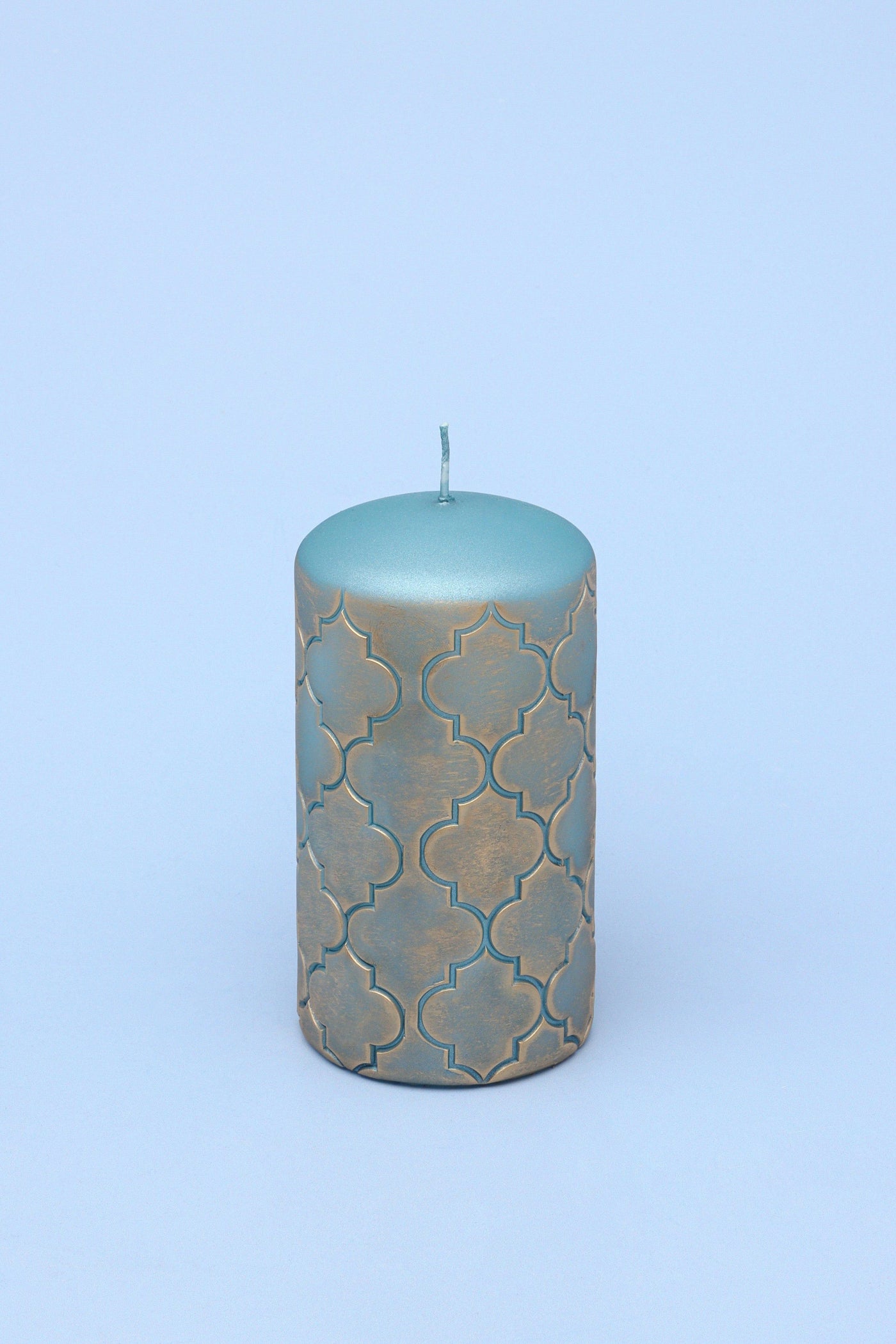 G Decor Candles Green / Medium Morocco Gold Brass Turquoise Blue Pillar Candle