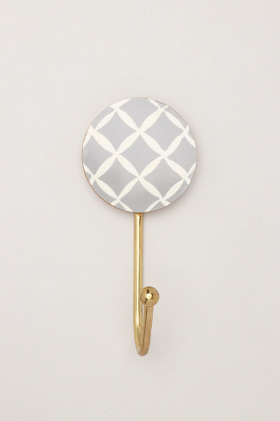 Gdecorstore Cabinet Knobs & Handles Grey Mosaic Large Circle Disk Wood and Resin Brass Geometric Wall Organizer Coat Hook