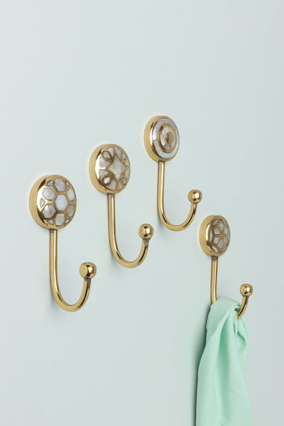 G Decor All Hooks Mother Of Pearl Patterned Gold Brass Coat Hook
