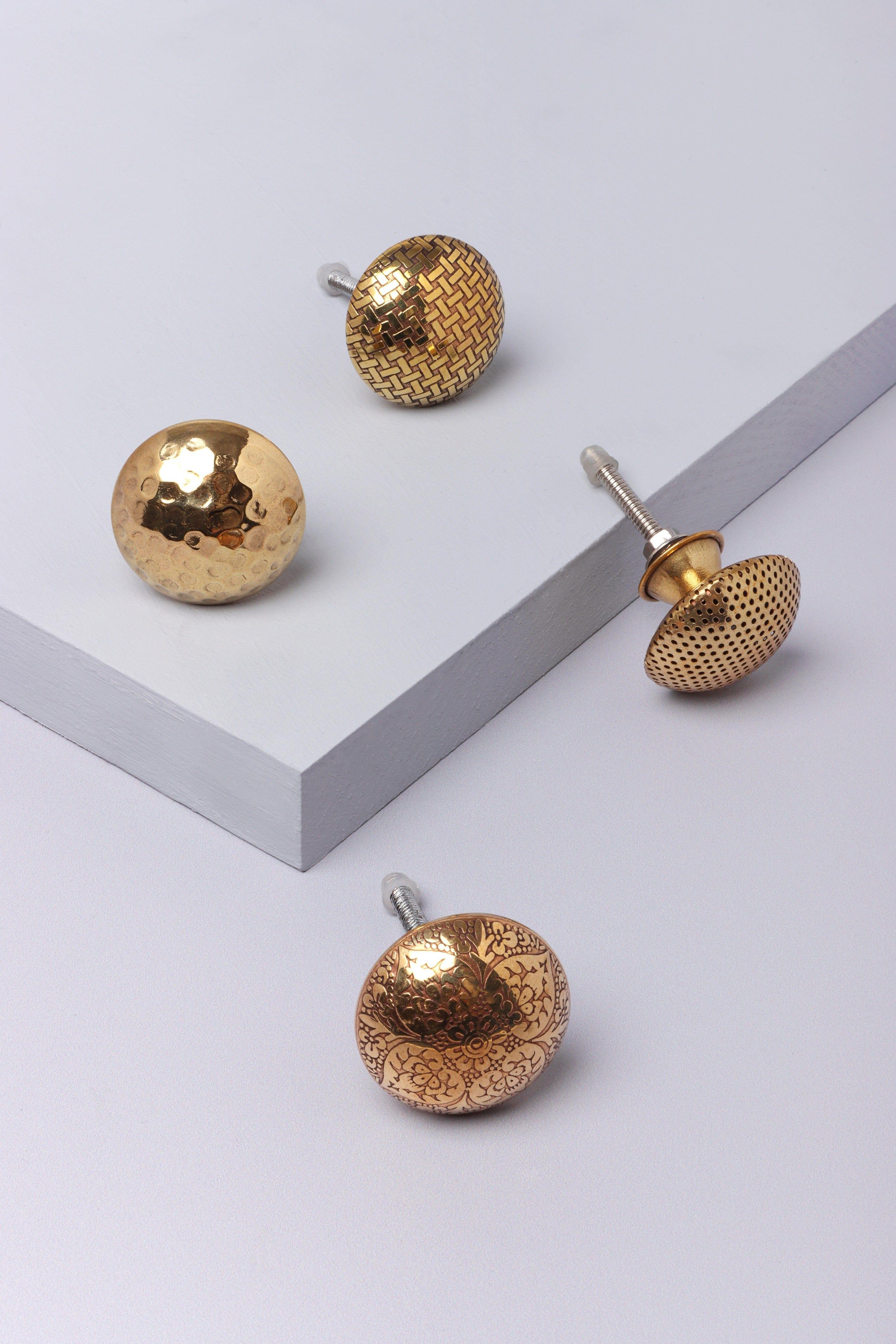 Mughal Brass Textured Door Knob, Cupboard, Drawer, and Door Handle - G Decor