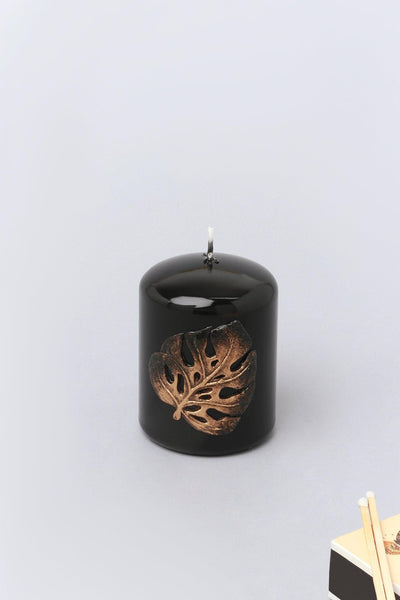 G Decor Candles & Candle Holders Leaf Nature Leaf Black Glossy Pillar Candle