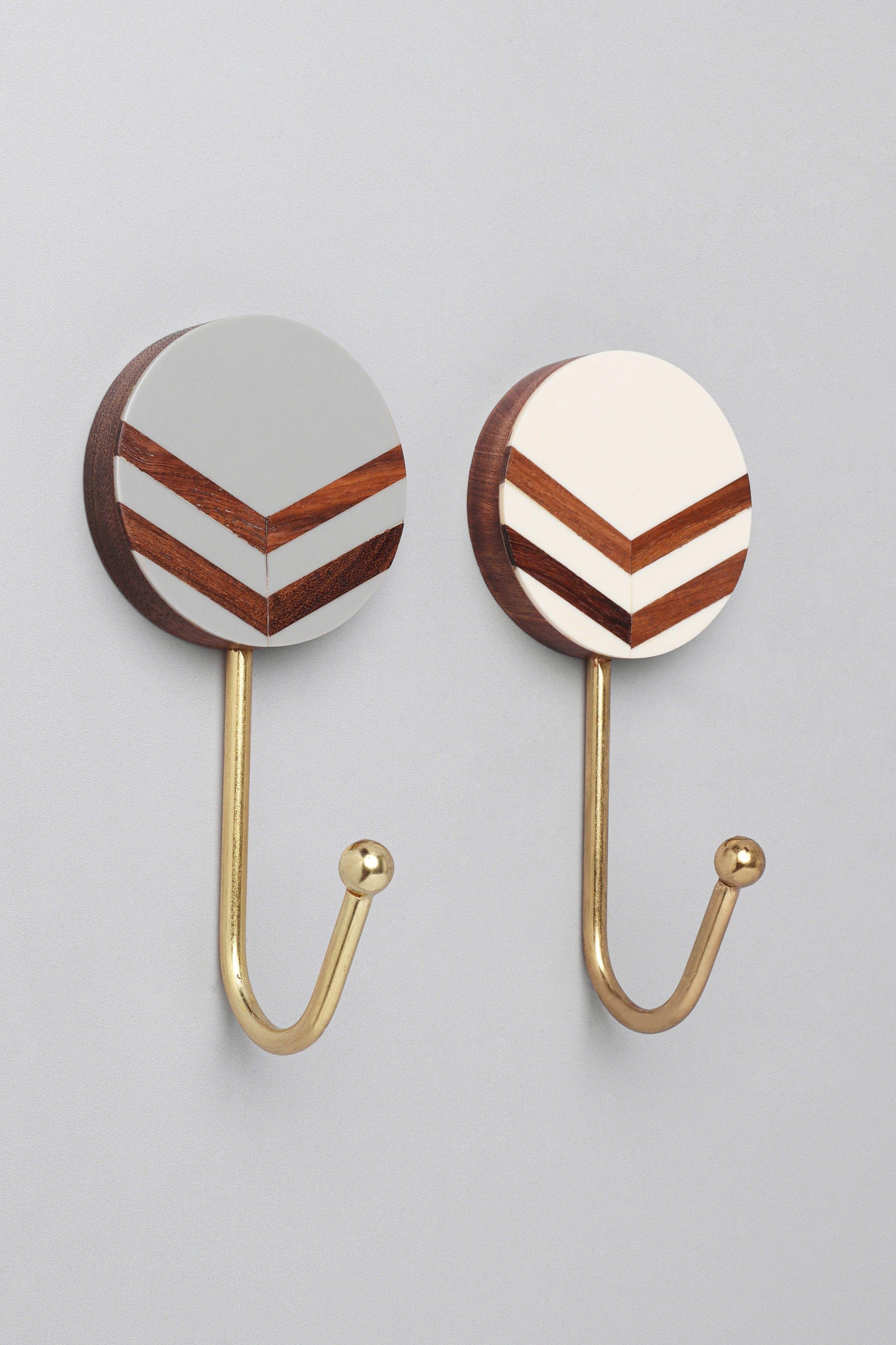 Nordic Trail Wall Hooks Large Wood, Resin & Brass Arrow Design Coat Hangers - G Decor