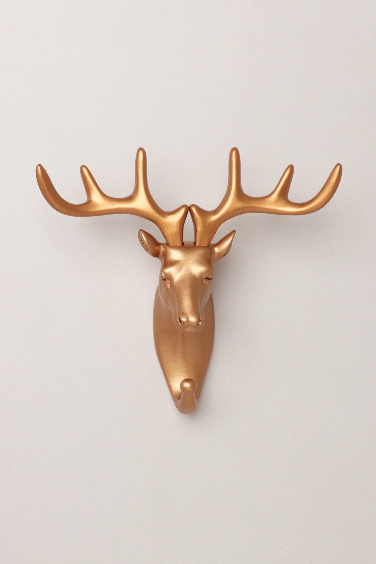 G Decor All Hooks Deer Ornamental Animal Heads Wildlife Bronze Gold Solid Resin Wall Organizer Coat Hook