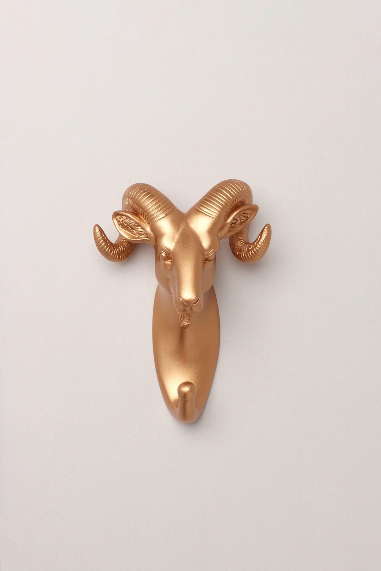 G Decor All Hooks Goat Ornamental Animal Heads Wildlife Bronze Gold Solid Resin Wall Organizer Coat Hook