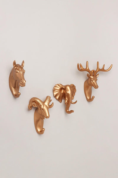 G Decor All Hooks Ornamental Animal Heads Wildlife Bronze Gold Solid Resin Wall Organizer Coat Hook