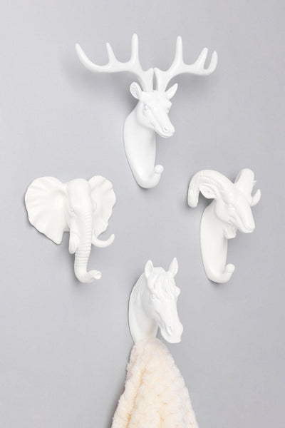 Gdecorstore All Hooks Ornamental White Animal Heads Wildlife Solid Resin Wall Organizer Coat Hook